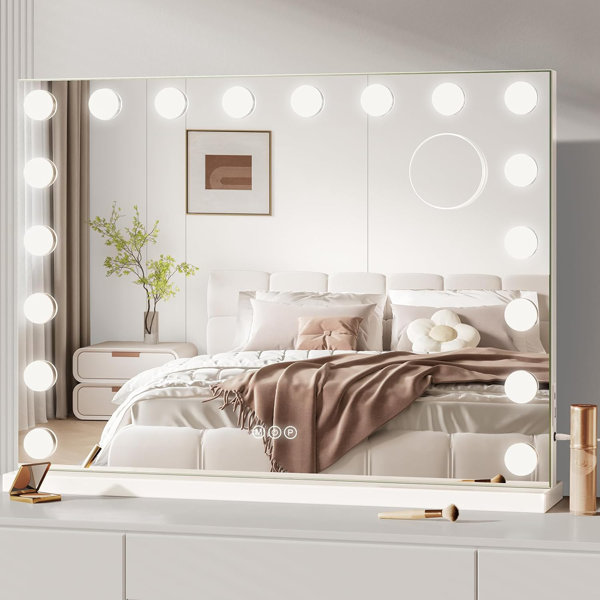 Large Hollywood Lighted Makeup Mirror with 15 Dimmable LED online Bulbs